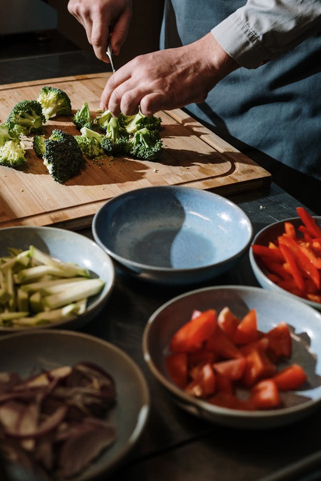 Chopping veggies for cold plate